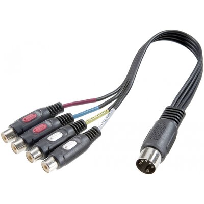 SpeaKa Professional SP-7870300 RCA / DIN csatlakozó Audio Y adapter [1x Dióda dugó, 5 pólusú (DIN) - 4x RCA alj] Fekete