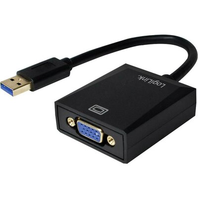 USB - VGA átalakító adapter, 1x USB 3.0 dugó A - 1x VGA aljzat, fekete, LogiLink