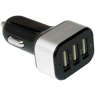 Szivargyújtós USB töltő, 3x USB port, 25,5 W, max. 2,1 A, LogiLink PA0082