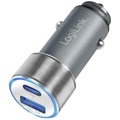 LogiLink Ladegerät USB-s töltőkészülék 36 W Személygépkocsi Kimeneti áram (max.) 3000 mA USB-C® alj (Power Delivery), USB-A Kimenetek száma: 2 x USB Power