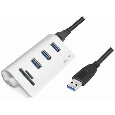 LogiLink CR0045 3+2 Port USB 3.0 hub Alumínium házzal, Beépített SD kártyaolvasóval Ezüst