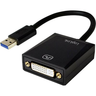 USB - DVI átalakító adapter, 1x USB 3.0 dugó A - 1x DVI aljzat 24+5 pól., fekete, LogiLink