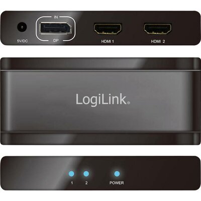 LogiLink 2 port DisplayPort elosztó 3840 x 2160 pixel Fekete