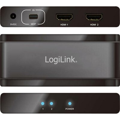 LogiLink Kabel 2 port Mini DisplayPort elosztó Ultra HD-re alkalmas 3840 x 2160 pixel Fekete