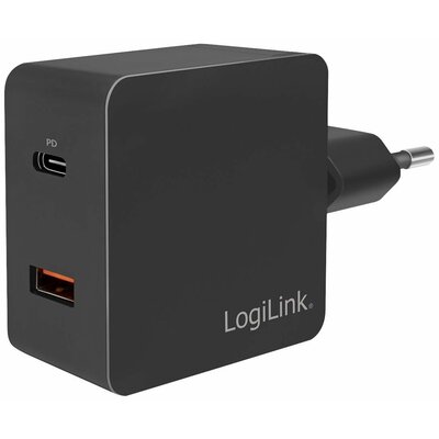 LogiLink PA0220 USB-s töltőkészülék 18 W Beltér, Aljzat dugó Kimeneti áram (max.) 3000 mA USB-C® alj (Power Delivery), USB-A Kimenetek száma: 2 x