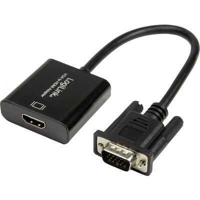 VGA - HDMI átalakító, 1x VGA dugó/3,5 mm jack alj - 1x HDMI alj, fekete, 0,45 m, LogiLink CV0060