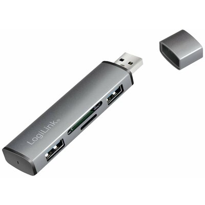 LogiLink UA0394 USB 3.2 hub, 2. gen Alumínium házzal, Beépített SD kártyaolvasóval, Státusz LED-del Világűr szürke