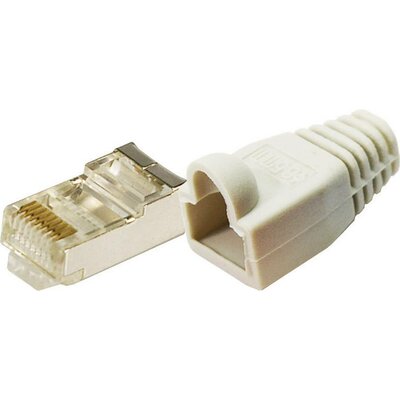 8 pólusú RJ45 csatlakozó dugó törésgátlóval CAT5e, árnyékolt, 100 db, szürke, LogiLink MP0011