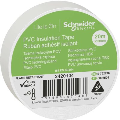 Schneider Electric 2420104 Szigetelőszalag Fehér (H x Sz) 20 m x 19 mm 8 db