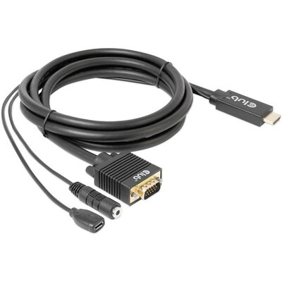 club3D HDMI / Jack / USB-Micro-B / VGA Átalakító kábel HDMI-A dugó, 3,5 mm-es jack alj, USB mikro B alj, VGA 15 pólusú dugó 2.00 m Fekete CAC-1712 USB-vel,