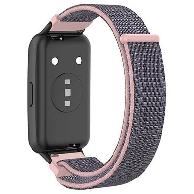 Huawei Band 7 / Honor Band 7, textíl pótszíj, nylon, tépőzáras, állítható, légáteresztő, szürke/rózsaszín