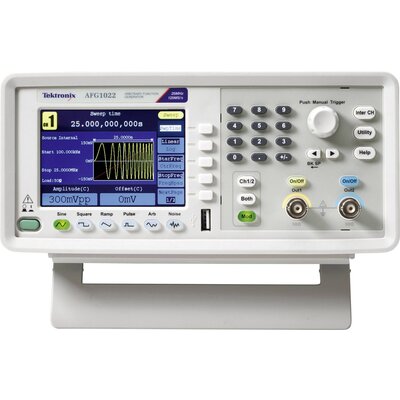 Tektronix AFG1022 Hálózatról működő függvénygenerátor Kalibrált (ISO) 0.000001 Hz - 25 MHz 2 csatornás Tetszőleges, Háromszög, Pulzus, Négyszög, Színusz, Zaj