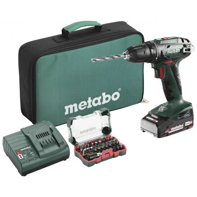 Metabo BS 18 Set 602207580 Akkus fúrócsavarozó 18 V 2 Ah Lítiumion 2. akkuval, kefe nélkül, Hordtáskával, Töltővel, Tartozékokkal