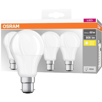 OSRAM 4058075819511 LED EEK F (A - G) B22d Izzólámpa forma 8.5 W = 60 W Melegfehér (Ø x H) 60 mm x 107 mm 4 db