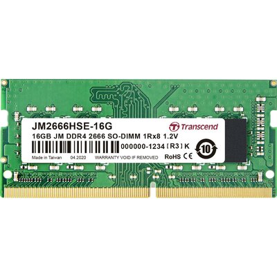 Transcend JetRAM Laptop munkamemória modul DDR4 16 GB 1 x 16 GB Non-ECC 2666 MHz 260pin SO-DIMM CL19 JM2666HSE-16G