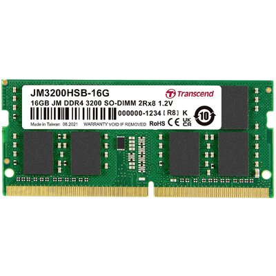 Transcend JetRAM Laptop munkamemória modul DDR4 16 GB 1 x 16 GB 3200 MHz 260pin SO-DIMM CL22 JM3200HSB-16G