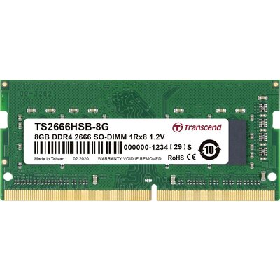 Transcend SO DDR4 8GB PC 2666 CL19 Transcend TSModul, TS2666HSB-8G Laptop munkamemória modul DDR4 8 GB 1 x 8 GB 2666 MHz 260pin SO-DIMM CL19 TS2666HSB-8G