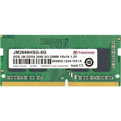 Transcend JetRAM Laptop munkamemória modul DDR4 8 GB 1 x 8 GB Non-ECC 2666 MHz 260pin SO-DIMM CL19 JM2666HSG-8G