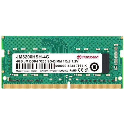 Transcend JetRAM Laptop munkamemória modul DDR4 4 GB 1 x 4 GB Non-ECC 3200 MHz 260pin SO-DIMM CL22 JM3200HSH-4G