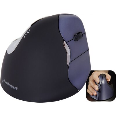 Evoluent Vertical Mouse 4 VM4RW Ergonomikus egér Rádiójel vezérlésű Optikai Fekete, Ezüst 6 Gombok 2800 dpi Ergonómikus