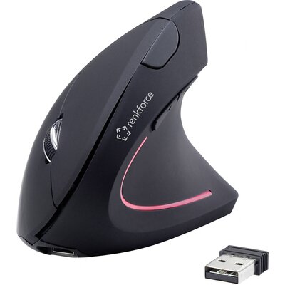 Renkforce RF-WM-322 Ergonomikus egér Rádiójel vezérlésű Optikai Fekete 5 Gombok 1600 dpi Ergonómikus, Újratölthető