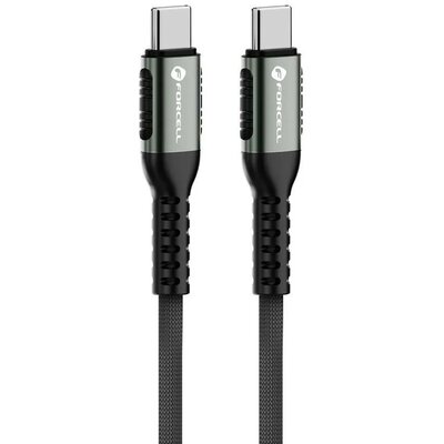 USB Type-C töltő- és adatkábel, USB Type-C, 120 cm, 5000 mA, 240W, törésgátlóval, gyorstöltés, PD, QC 4.0, cipőfűző minta, Forcell F-Energy C263, fekete