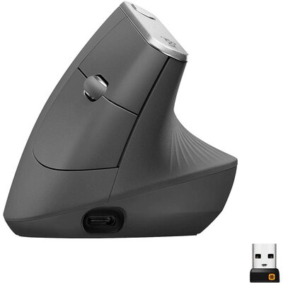 Logitech MX Vertical Ergonomikus egér Bluetooth™, Rádiójel vezérlésű Optikai Fekete, Ezüst 4 Gombok 4000 dpi Ergonómikus