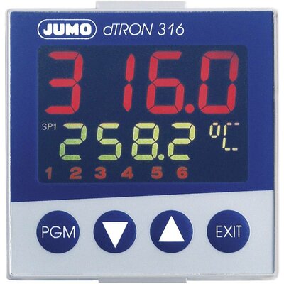 Jumo dTRON 316 PID Hőmérséklet szabályozó Pt100, Pt500, Pt1000, KTY11-6, L, J, U, T, K, E, N, S, R, B, C, D -200 - +2400 °C Relé, 3 A, Analóg áram (H x Sz x