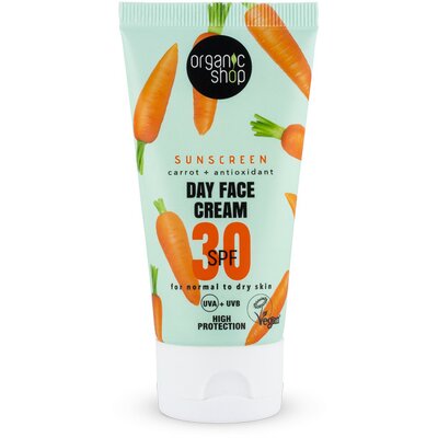 Organic Shop fényvédő nappali arckrém sárgarépával és antioxidánsokkal spf30 normál és száraz bőrre 50 ml