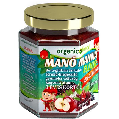 Organic force manó manna elixír béta-glükán tartalmú gyümölcs-zöldség koncentrátum gyerekeknek 3 éves kortól 210 g