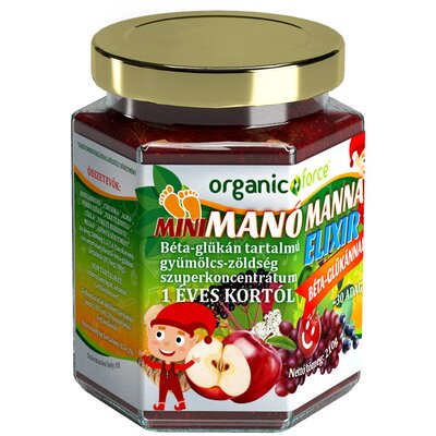 Organic force mini manó manna elixír béta-glükán tartalmú gyümölcs-zöldség koncentrátum gyerekeknek 1 éves kortól 210 g