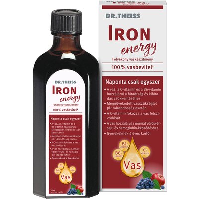 Dr.Theiss iron energy folyékony étrend-kiegészítő vassal és vitaminokkal, édesítőszerrel 250 ml