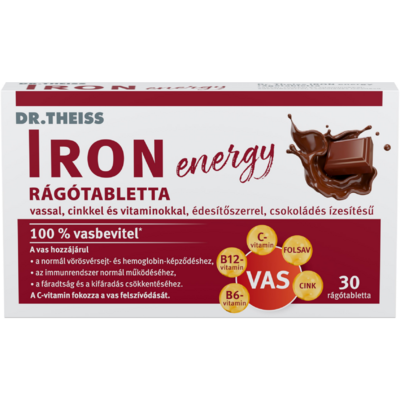 Dr.Theiss iron energy rágótabletta vassal, cinkkel és vitaminokkal csokoládé ízben 30 db