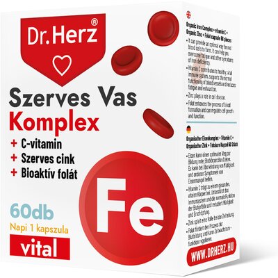 Dr.herz szerves vas komplex+c-vitamin+szerves cink+folát kapszula 60 db