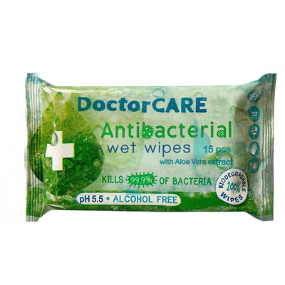 Doctor Care Antibakteriális nedves törlőkendő 100% Biodegradable 15db