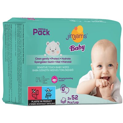 Jimjams baby nedves popsitörlőkendő illatmentes multipack 3x52db 156 db