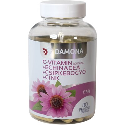 Damona c-vitamin 1000mg+echinacea+csipkebogyó+cink bevont tabletta 80 db