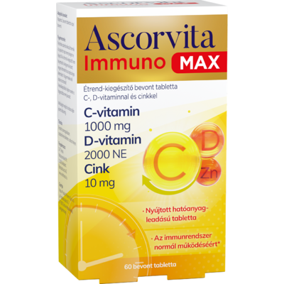 Ascorvita immuno max étrend-kiegészítő bevont tabletta c-, d-vitaminnal és cinkkel 60 db