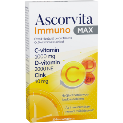 Ascorvita immuno max étrend-kiegészítő bevont tabletta c-, d-vitaminnal és cinkkel 30 db