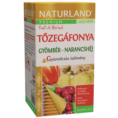 Naturland gyümölcstea tőzegáfonya-gyömbér narancshéj 20x2g 40 g