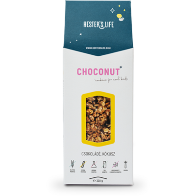 Hester's Life choconut cookies csokoládés kókuszos gabonapehely 320 g