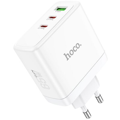 HOCO fali töltő 2 x Type C + USB A QC PD 65W GaN N30 white