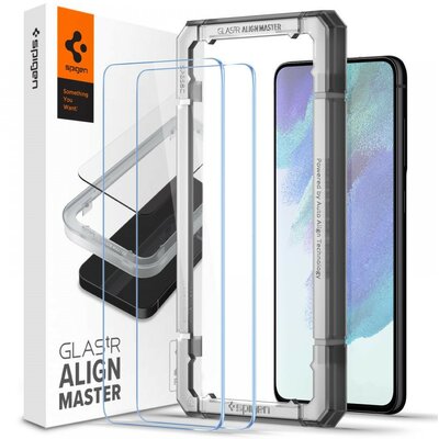 Samsung Galaxy S21 FE 5G SM-G990, Kijelzővédő fólia, ütésálló fólia (az íves részre is!), Tempered Glass (edzett üveg), Full Cover, Spigen Glastr Alignmaster, clear - 2 db /csomag