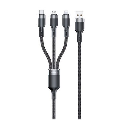 AWEI CL-975 AWEI CL-975 adatkábel 3in1 (USB - lightning/microUSB/Type-C, 100W, gyorstöltő, 120cm) FEKETE