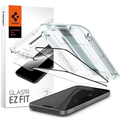 SPIGEN AGL06884 SPIGEN EZ FIT HD képernyővédő üveg 2db (2.5D, tokbarát, ultravékony, 0.2mm, 9H + segédkeret) FEKETE [Apple iPhone 16 Plus 5G]