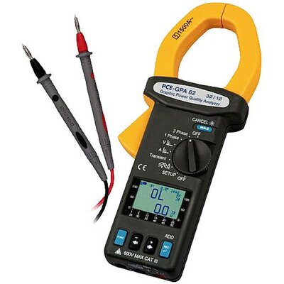 PCE Instruments Graphic Power Quality Analyzer hálózat analizáló készülék 1 fázisú, 3 fázisú adatgyűjtő funkcióval, lakatfogóval