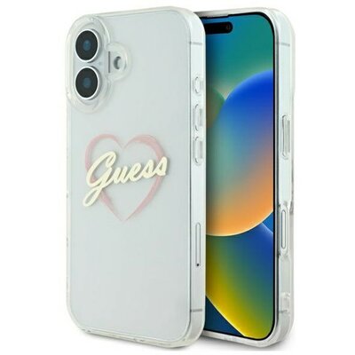 Guess IML Heart iPhone 16 kemény hátlap tok, átlátszó