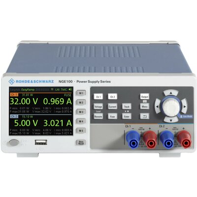 Rohde & Schwarz NGE-COM3b Labortápegység, szabályozható Kalibrált (DAkkS) - 32 V/DC - 3 A 100 W USB OVP, Távirányítható Kimenetek száma 3 x