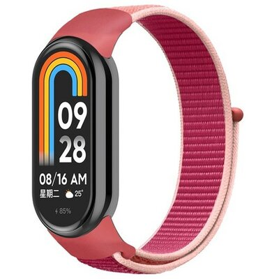 Xiaomi Mi Smart Band 8, textíl pótszíj, nylon, tépőzáras, állítható, légáteresztő, magenta/rózsaszín