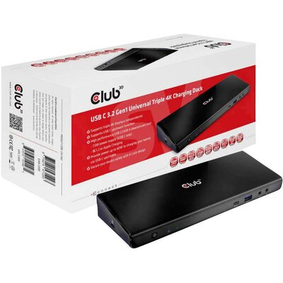 club3D USB-C® dokkoló állomás USB-C™ 3.2 Gen1 Universal Triple 4K Charging Dock Alkalmas (márka): univerzálny Töltési funkcióval